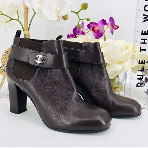 Chanel CC Turn Lock Brown Ankle Boots Booties - Picture 3 of 8